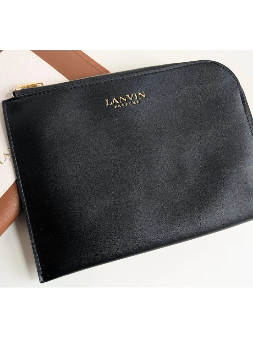Lanvin Pouch Clutch Turkish Airlines Amenity Kit Bag Black Passport Case